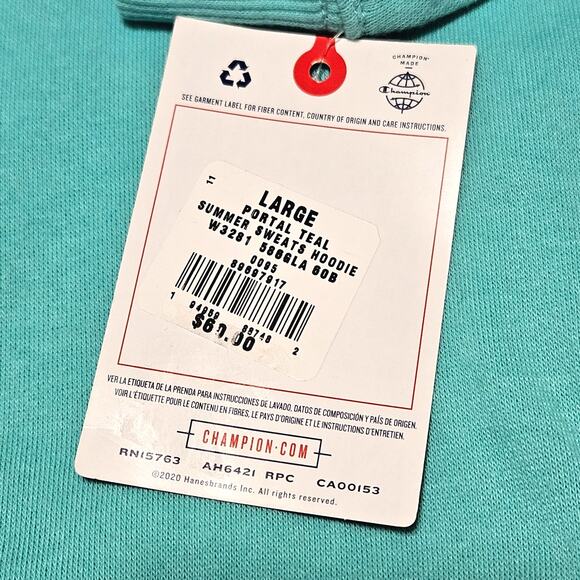 Champion Womens Summer Sweats Campus Sweatshirt Teal Pullover Hoodie Size Large - Picture 7 of 9
